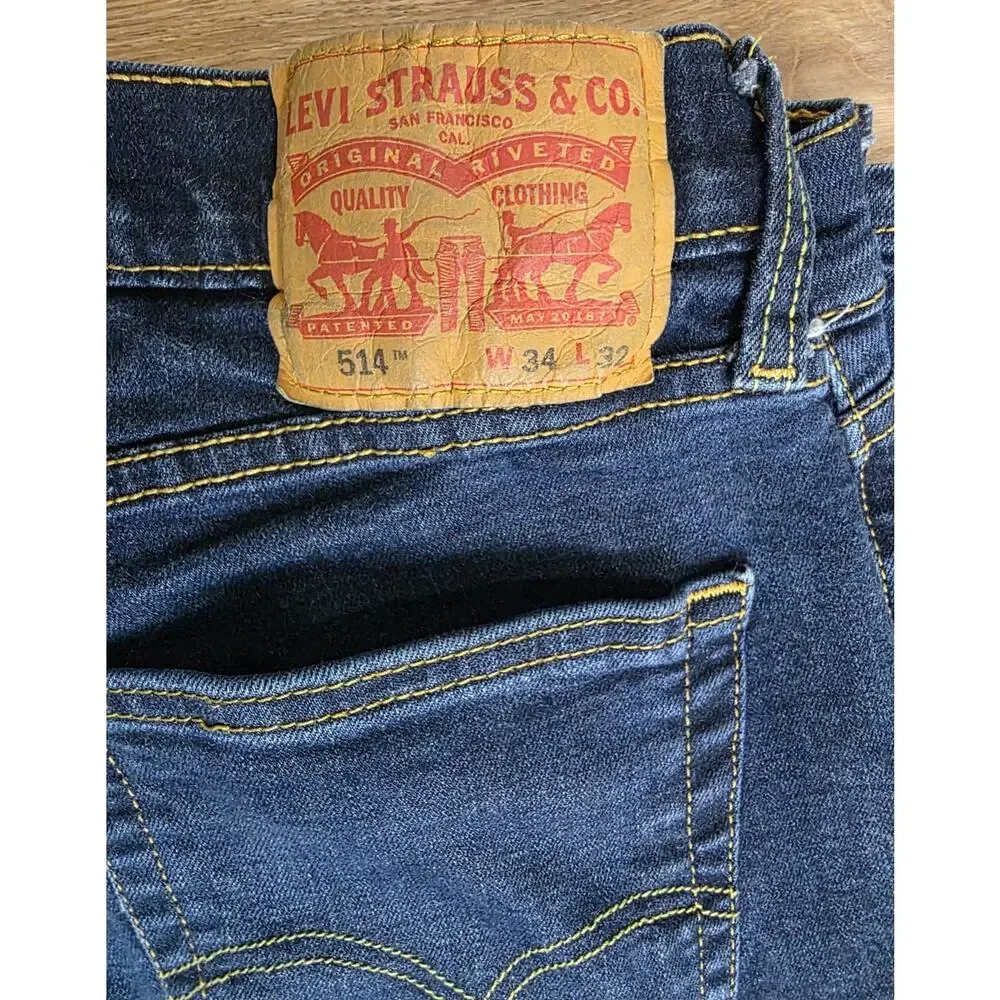 Levi's 514 Straight Jeans Men's 34x32 Dark Wash Stretch Blue Denim